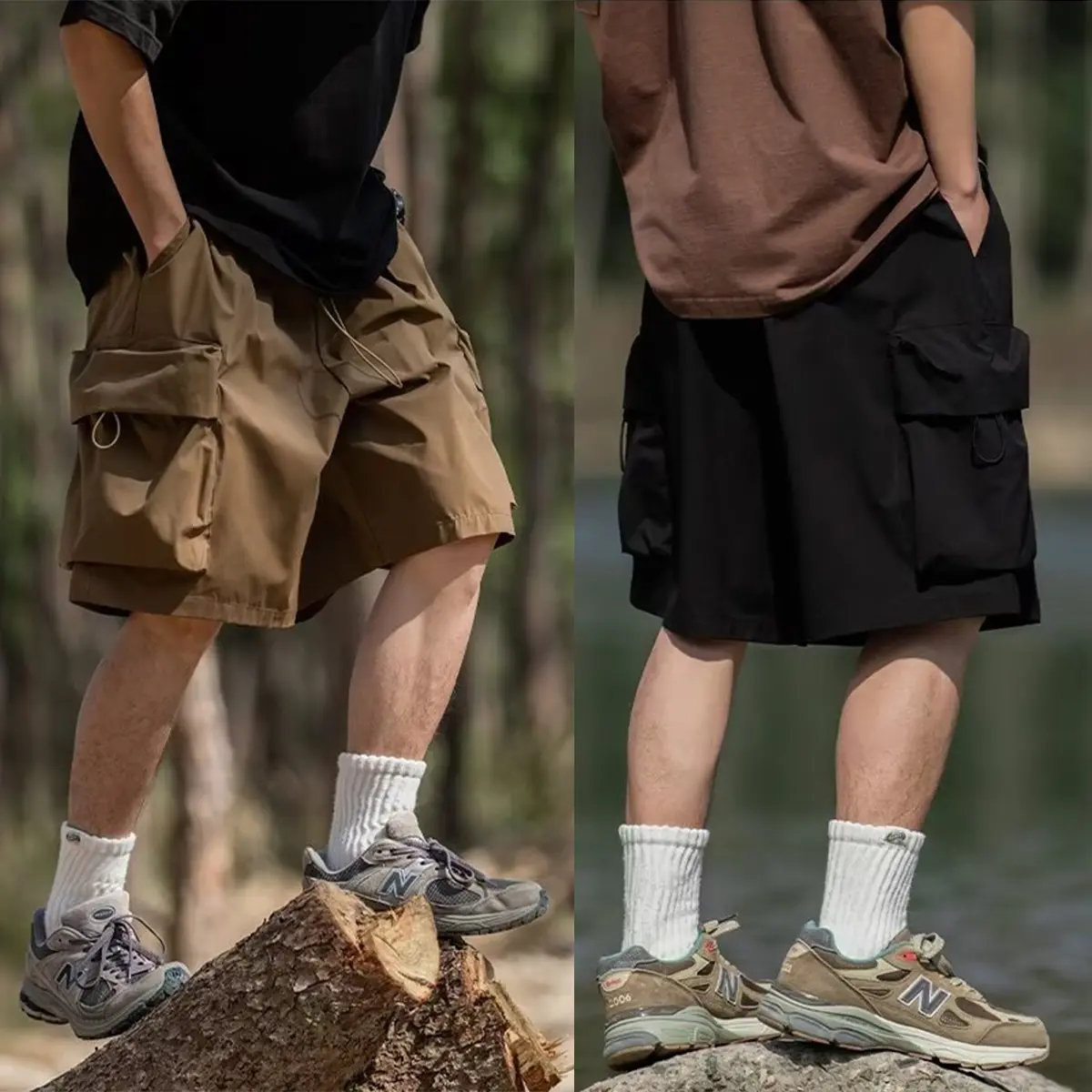 50% OFF Ready Stock Thin Cargo Shorts  New Fashion Large Pockets Shorts Menswear Summer  Cargo Pants Casual Plain Men and Women Human Day Trouser Beige Tropical Fabric Baggy