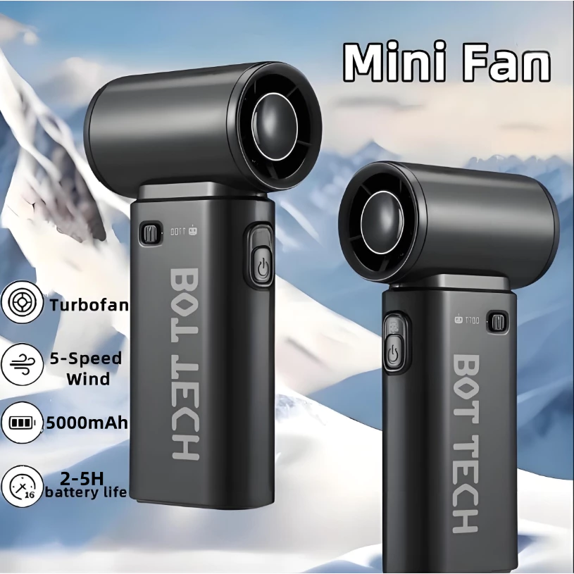 40% OFF BOT TECH Handheld Fan 5000mAh BT-T700 Portable Mini Fan Rechargeable Turbo Fan 5 Gears Strong Wind