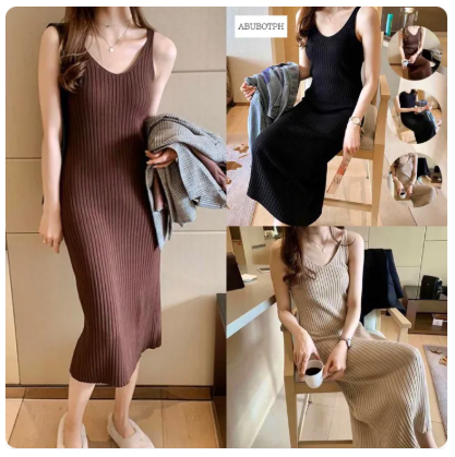90% OFF LULU KOREAN Knitted Long Bodycon Slip Dress