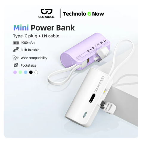 45% OFF GOOJODOQ 4000mAh Mini Power Bank Portable Charger Type-C Cable for Android Phones/Watches/Earphones/Phones 15-16 Compact Portable Charger Lightning & Type C Plug
