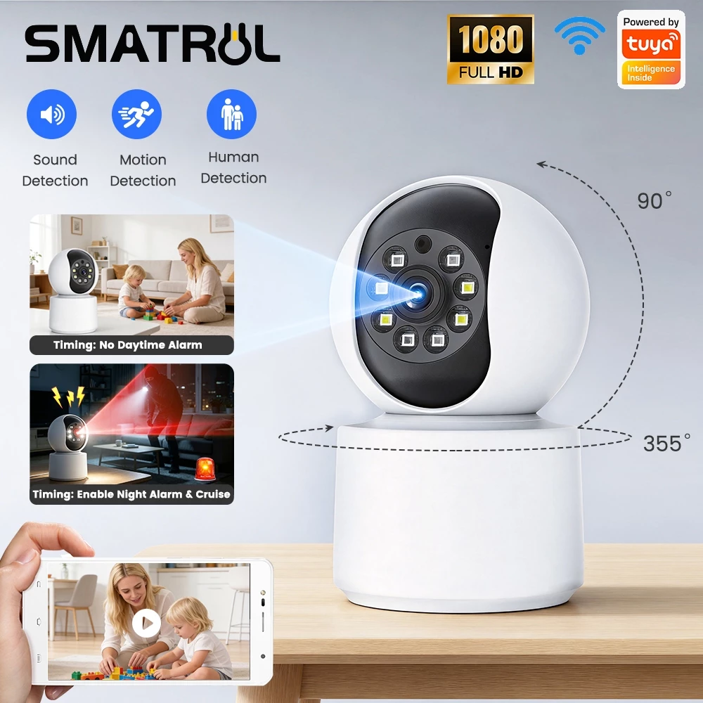 51% OFF SMATRUL 1080P FHD CCTV Camera Tuya Smart Camera AI Auto Tracking PIR Motion Human Detection Camera Two Way Voice Call Sound