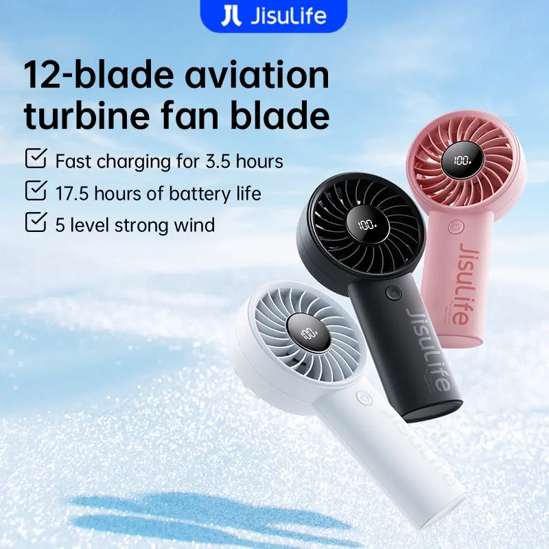63% OFF JISULIFE Handheld Fan Life4 Strong Wind Mini Rechargeable Portable Hand Fan with 13H Battery Life Small Electric Turbo Fan LED Display