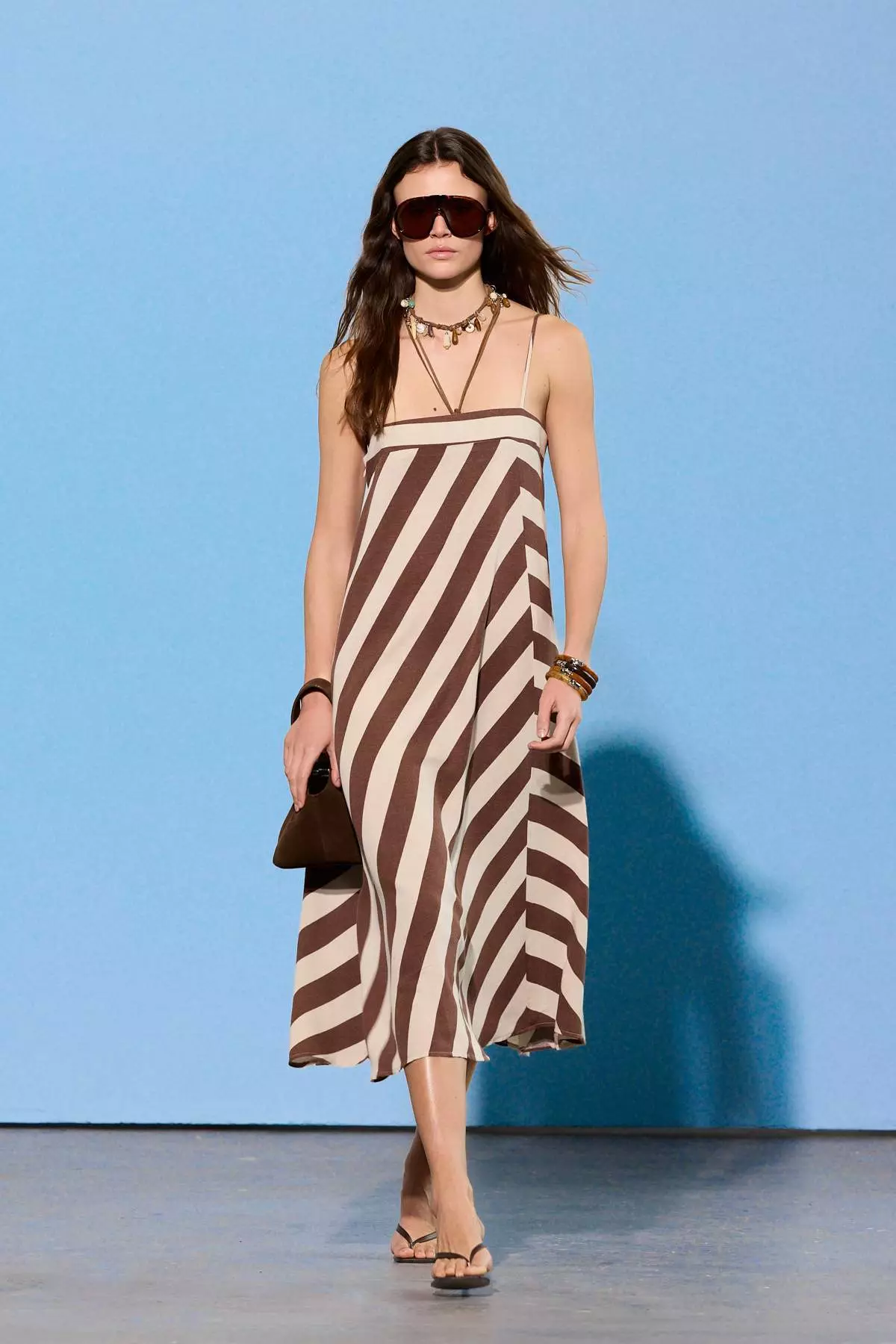 53% OFF Trendyol Limited Edition Multi-Colored-Brown Striped Linen-Blend Midi Woven Dress Twoss26El00562