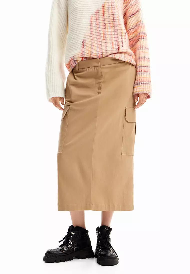60% OFF Desigual Woman Cargo midi skirt.