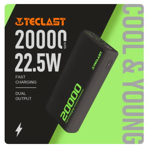 62% OFF Teclast C20 PRO 20000mAh Digital Display Power Bank 22.5W PD20W Fast Charging 2 Input 3 Output Original powerbank For apple/Android