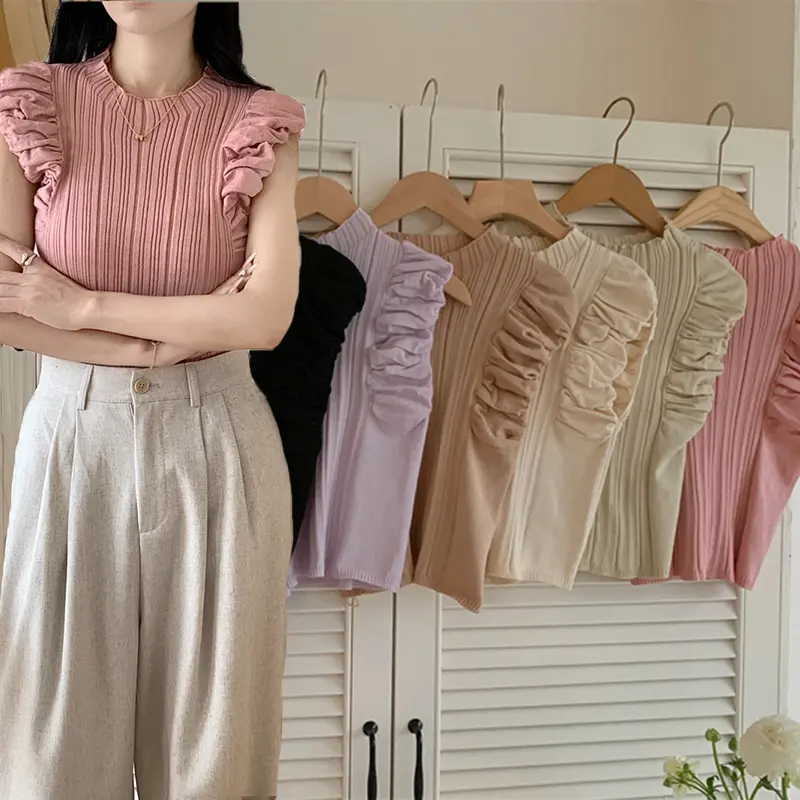 28% OFF Puff sleeve sweater for women, new summer Korean style design, vertical stripes, fresh, sweet, slim and chic tops #F1209