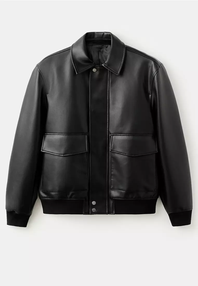 54% OFF MANGO Man Faux-Leather Jacket with Pockets