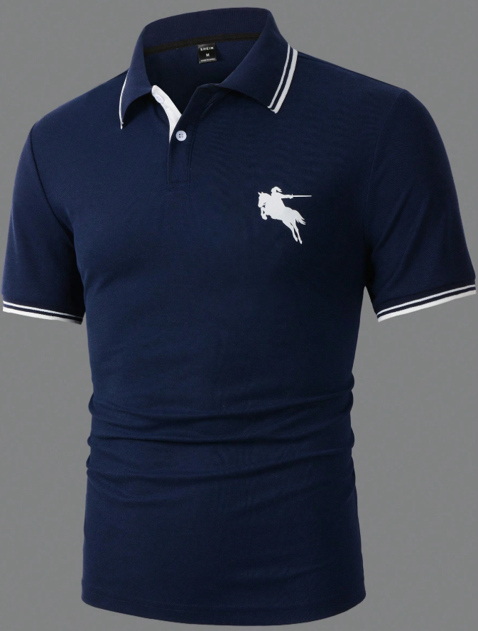 37% OFF Manfinity CasualCool Men's Navy Blue Colorblock Polo Shirt With Contrast Trim