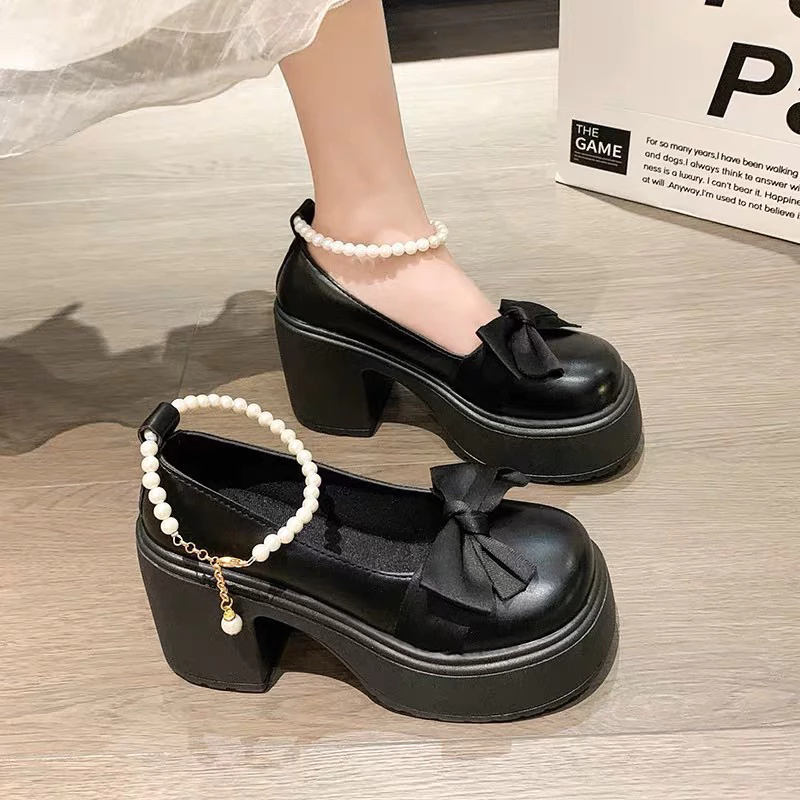 64% OFF Korean High ankle boots for Women - maryjane leather - black Comfort Chunky rubber shoes soft light
