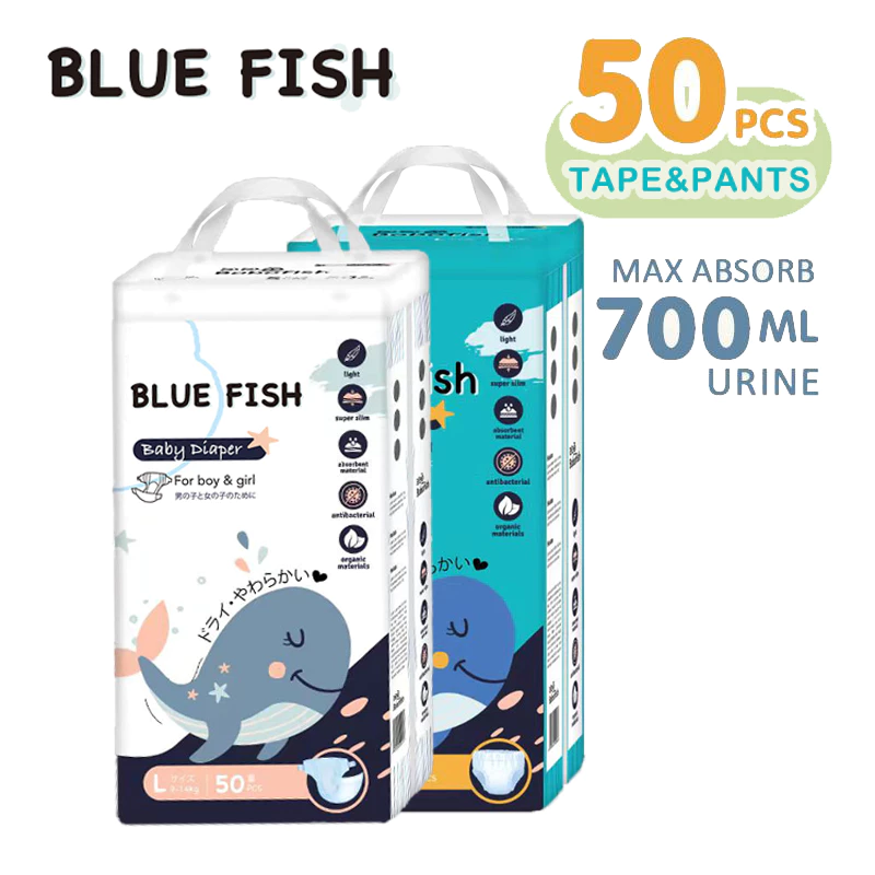 49% OFF Blue fish Baby Pull Up Pants Baby Disposable Diapers 50Pcs Tape Diaper Pants For Baby Training Diaper