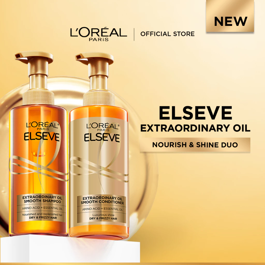 30% OFF NEW L'Oréal Paris Nourish & Shine Duo Elseve Extraordinary Oil Smooth Shampoo + Oil Conditioner