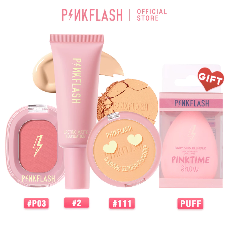 83% OFF PINKFLASH Face Full Makeup Set High Concealer Foundation + Waterproof BB Cream + Oil Control Pressed Powder + Lasting Blush