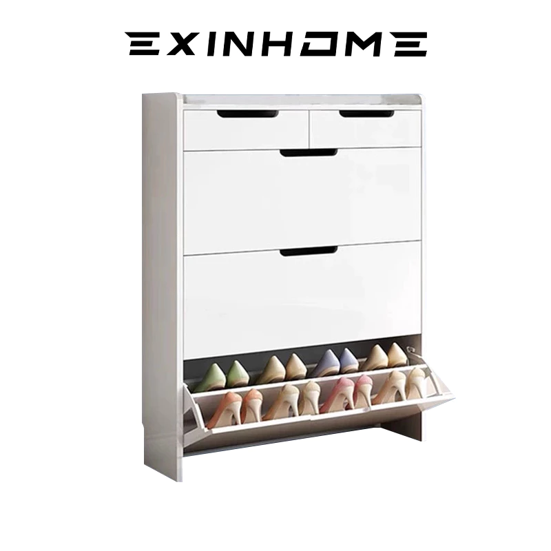 40% OFF EXINHOME Shoe Cabinet Wood Flip Shoe Cabinet Rack Shoe Organizer Family Storage Cabinet