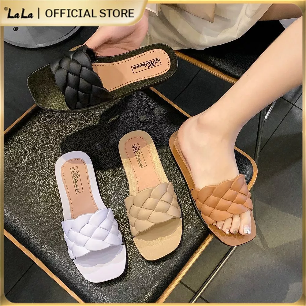 30% OFF LALA NEW Korean Fashion Braided strap Ladies footwear Casual Flat Slippers for Women shoes