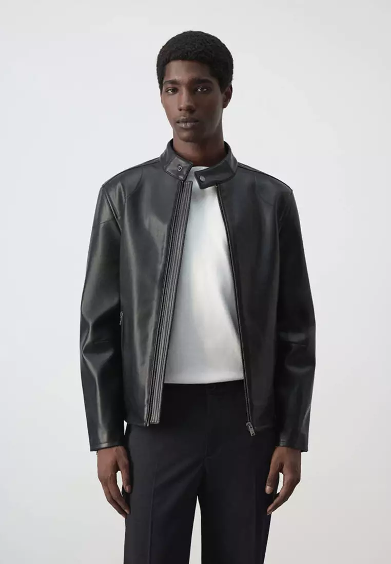 2% OFF MANGO Man Zip-Up Faux-Leather Jacket
