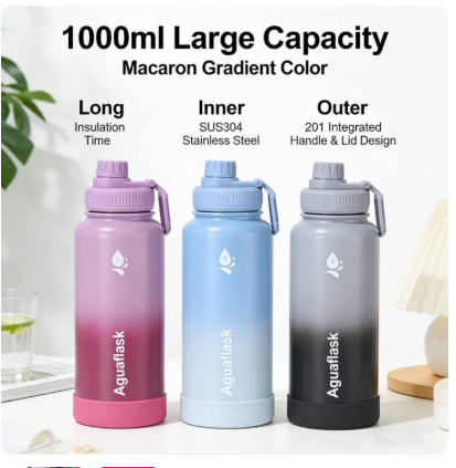 53% OFF 【2PCS/Set】1000ml Large Capacity Thermal Cup Tumbler 30oz Stainless Steel Drinking Water Bottle large capacity water bottle Hot and Cold with Gradient Macaron Colors for Outdoor Sports