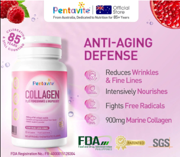 56% OFF Pentavite Collagen Peptide with Pomanox Pomegranate & Raspberry Extracts 30 Chewables for Skin Radiance and Elasticity, Age-defying, Whitening, Firming and Hydration, FDA approved Beauty Supplement, Australia 85-Year National Brand