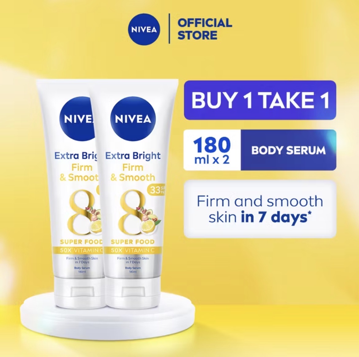 56% OFF ￼BUY 1 TAKE 1 NIVEA Body Lotion Serum Extra Bright Firm and Smooth with SPF 33 PA++, 180ml