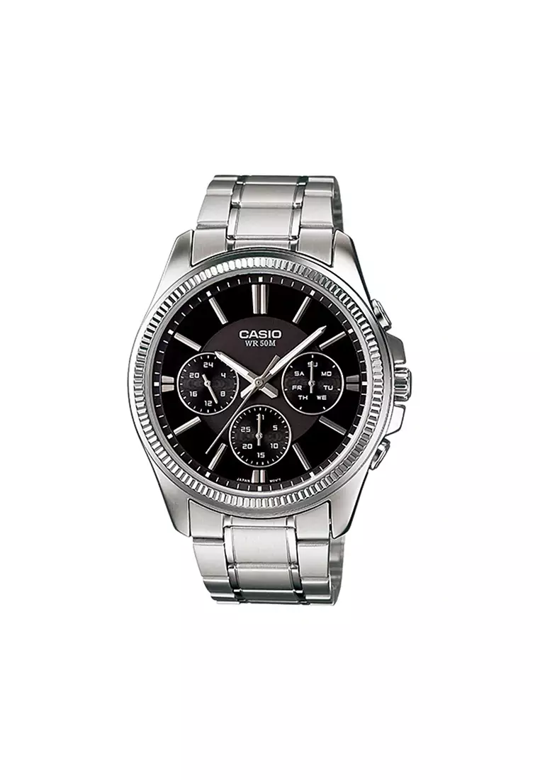 53% OFF Men's Analog Watch MTP-1375D-1AV Silver Stainless Steel Band Watch for mens