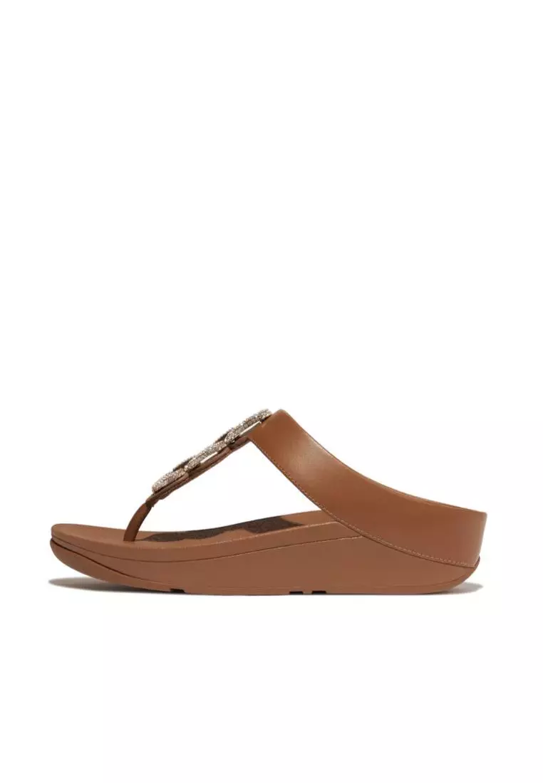 50% OFF FITFLOP Fino Crystal-Chain Leather Toe-Post Sandals