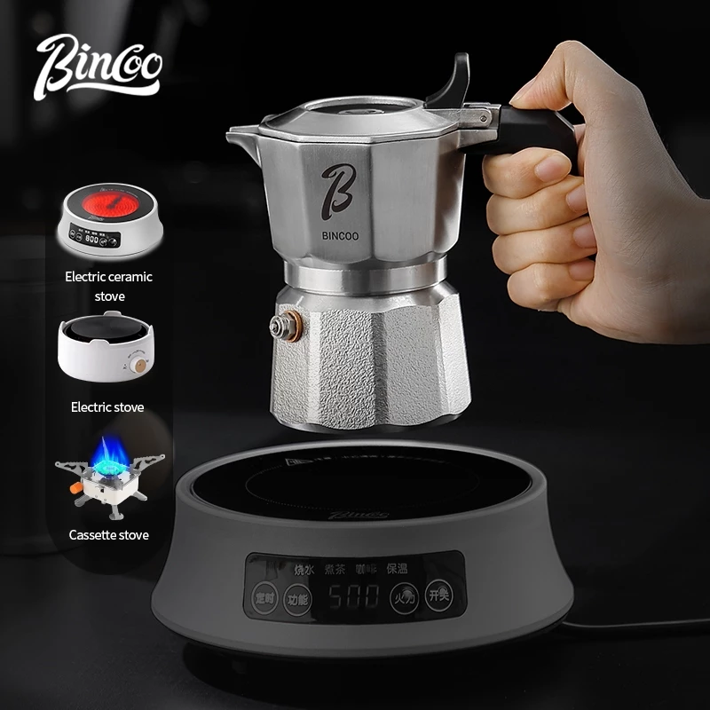 40% OFF BINCOO Three-Valve 316 Stainless Steel Moka Pot Coffee Maker with Electric Ceramic Stove Household Compact Espresso Maker Set for
