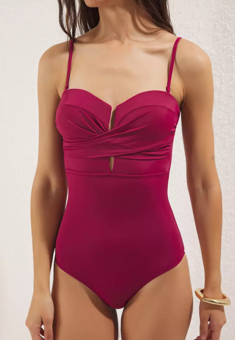 39% OFF Plum Strapless Draped Regular Swimsuit TBESS25MA00057