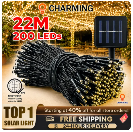 65% OFF 2026 NEW Solar christmas lights outdoor waterproof 50 /100 /200/300 Led String Lights 7M 12M 22M 32M Garland Festoon Fairy Lights Waterproof Wedding Party Brithday Decoration for Home Garden