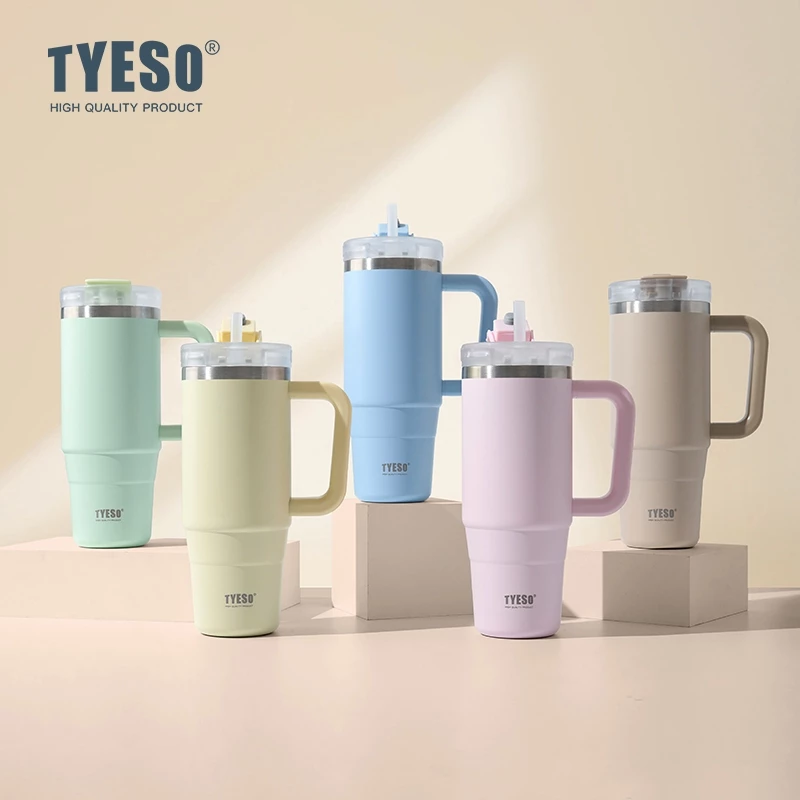 38% OFF TYESO Insulated Tumbler 900ml/1200ml Stainless Steel Cup with Handle Straw Lid Ceramic Lined Leakproof Car Cup Holder BPA Free 01-