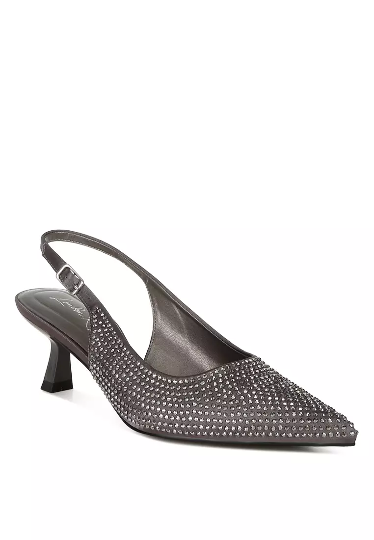 61% OFF London Rag Rhinestones Embellished Slingback Sandals in Pewter