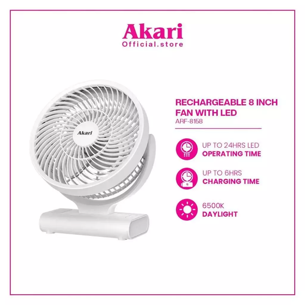40% OFF AKARI 8" Rechargeable Fan with Emergency Led light (ARF-8158)
