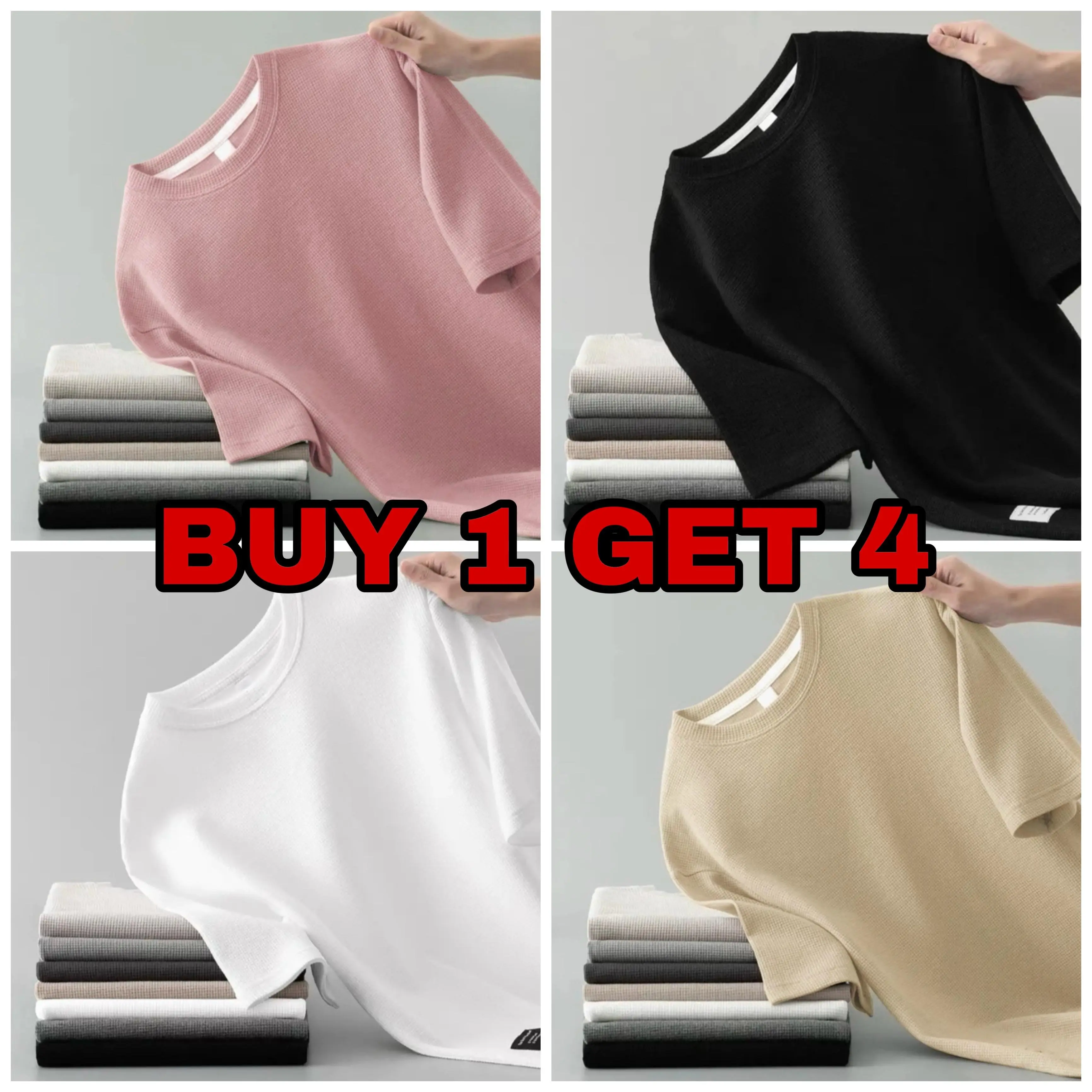 36% OFF HDI BUY 1 GET 4 Round Neck Waffle Knitted T-Shirt Up to Plus Size for Men US 8229