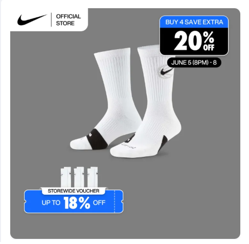 12% OFF Nike Everyday Crew Basketball Socks (3 Pairs) - White [DA2123-100]