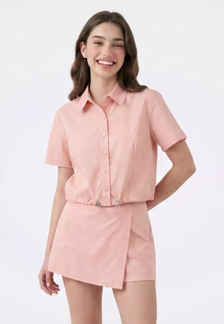 38% OFF Redgirl Woven Poplin Short Sleeves Blouse/Skort Terno