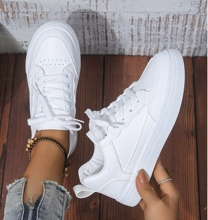 25% OFF Women White Sneakers Spring Autumn Sport Running Shoes Casual Lace Up Flat Skid-Proof Shoes