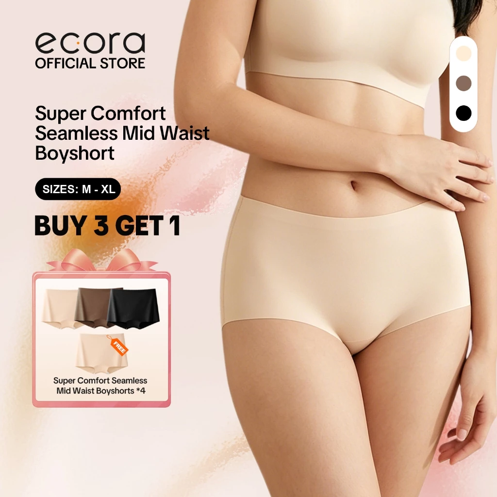 40% OFF [BUY 3 Get 1] ecora | Super Comfort Seamless Mid-Waist Panty Lingerie Womenswear, Boyshorts Panty