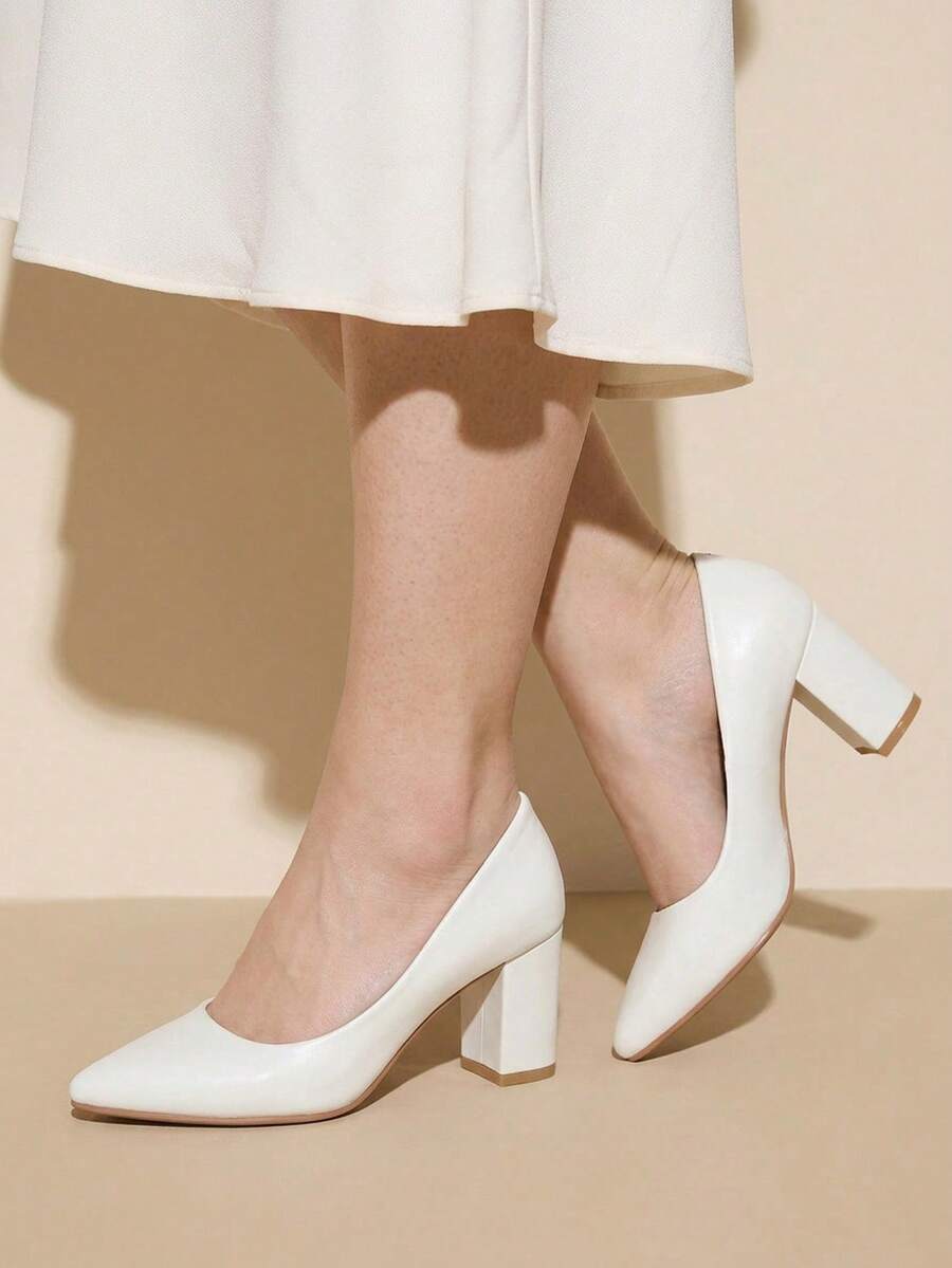 17% OFF CUCCOO CURVES Women Shoes Wide Fit Pointed Thick High Heel Beige Simple Stylish Comfortable Daily Commuter Versatile Fattened Women's High Heel Shoes Women's Shoes Plus Size