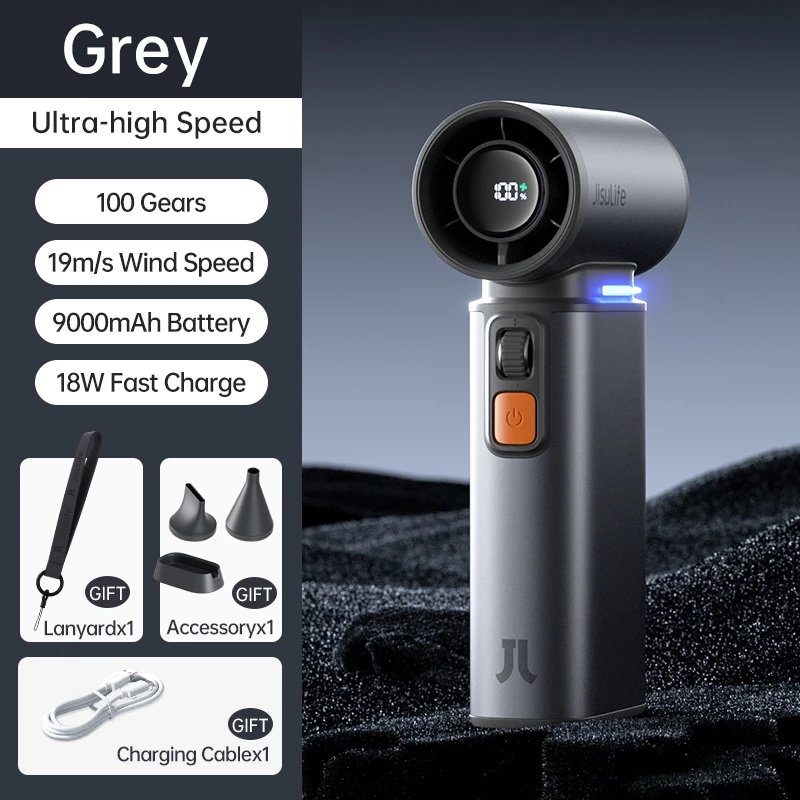 JISULIFE Handheld Fan Ultra1 3 in 1 Portable Turbo Jet Fan Rechargeable With Air Duster Function Mini Fan With 1-100 Speeds LED