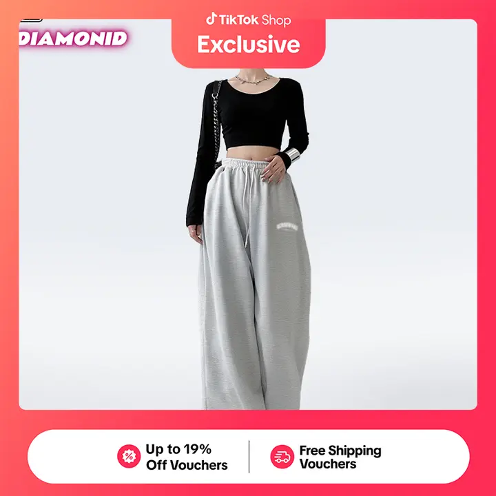 63% OFF DIMO Women's High Waisted  Casual Wide Leg Sports Pants Loose And  Embroidered Sweatpants Trousers For Woman