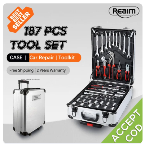 63% OFF REAIM Tool Set Hand tool set 82/85/187 PCS Tools Set For Motorcycle Car Socket Torque Wrench Tool Socket Wrench Pliers Meter With Free Portable Toolbox