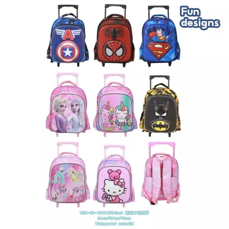 23% OFF 14 inches school trolley bag waterproof 3D design