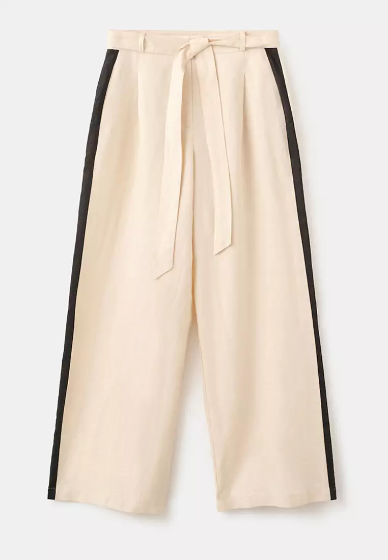 70% OFF Contrast Stripe Linen Trousers