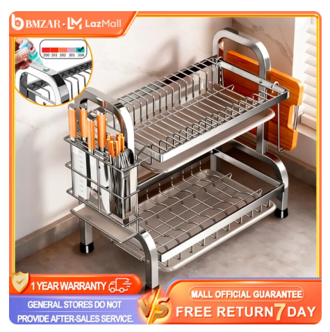 67% OFF BMZAR 304 Stainless Dish Rack Kitchen Drainer Pates Organizer Storage Draining Racks Comes Tray