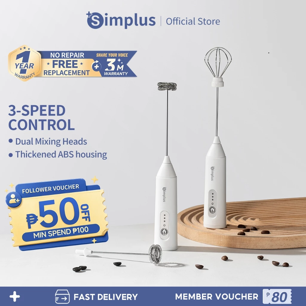 50% OFF Simplus Electric Handheld Mixer Milk Frother & Egg Whisk Long-Lasting Battery Multi-Purpose Use