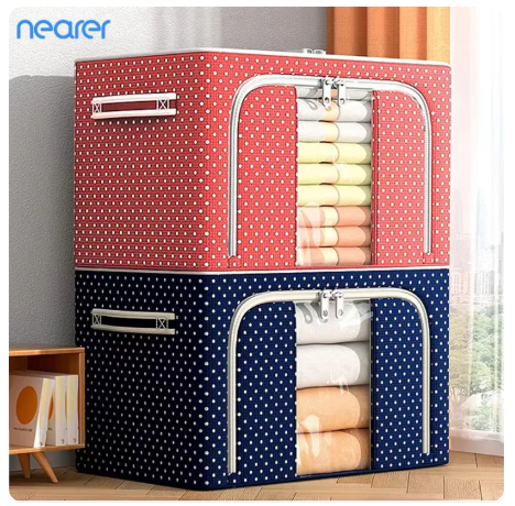 50% OFF 【2PCS】NEARER Large Storage Box Organizer Storage Box Durabox Box Folding Clothes Clothes Organizer Storage Cabinet for Clothes 66L 100L 150L Specification Water Proof Oxford Cloth Material Foldable Quilt Steel Storage Wardrobe Organizer