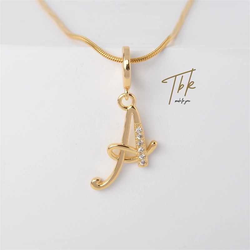 78% OFF TBK 18K Gold Cubic Zirconia Letter Pendant Necklace Alphabet Accessories 787N A-Z