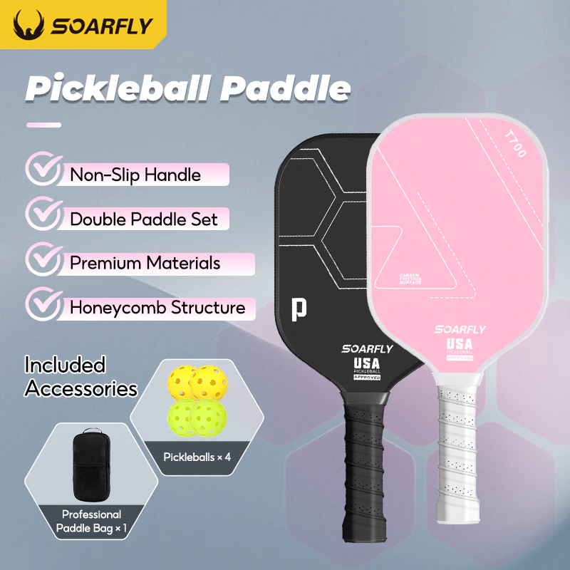 51% OFF SOARFLY 1 pair Pickleball Paddles Set–T700 With 4 Balls And Storage Bag Professional Competition Level Racket Lightweight & Durable Racket
