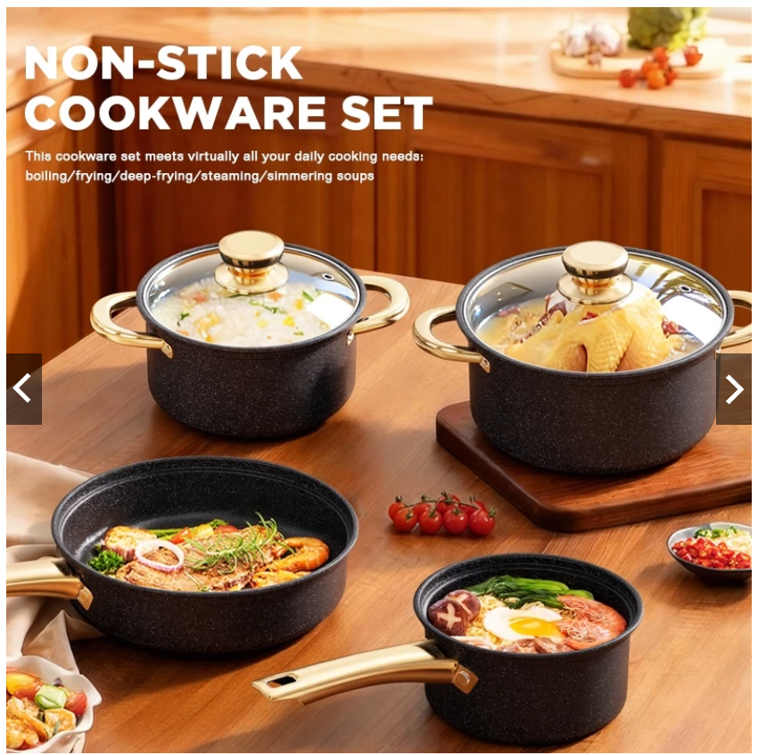 70% OFF Dreepor 4Pcs/set Stainless Steel Set Non Stick Cookware Flat Bottom Frying Pan Soup Pot Milk Pot