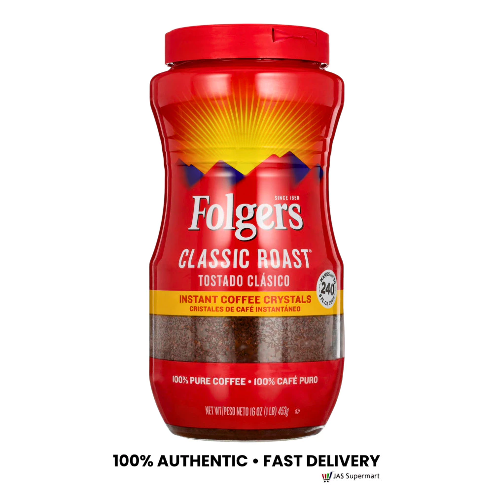 Folgers Classic Roast Instant Coffee Crystals 453g – Rich & Aromatic Coffee