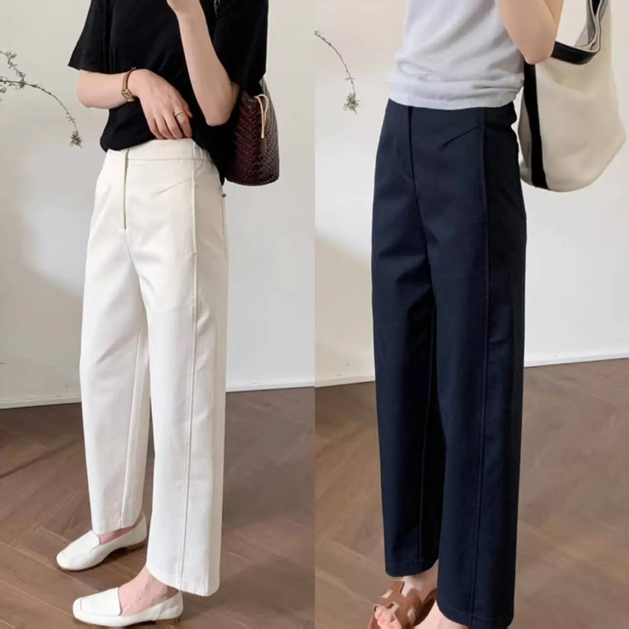 53% OFF Huilishi Nine-point wide-leg pants for women in summer, new style, slimming hips and making you look thin, casual workwear suit pants, high-waist straight pants
