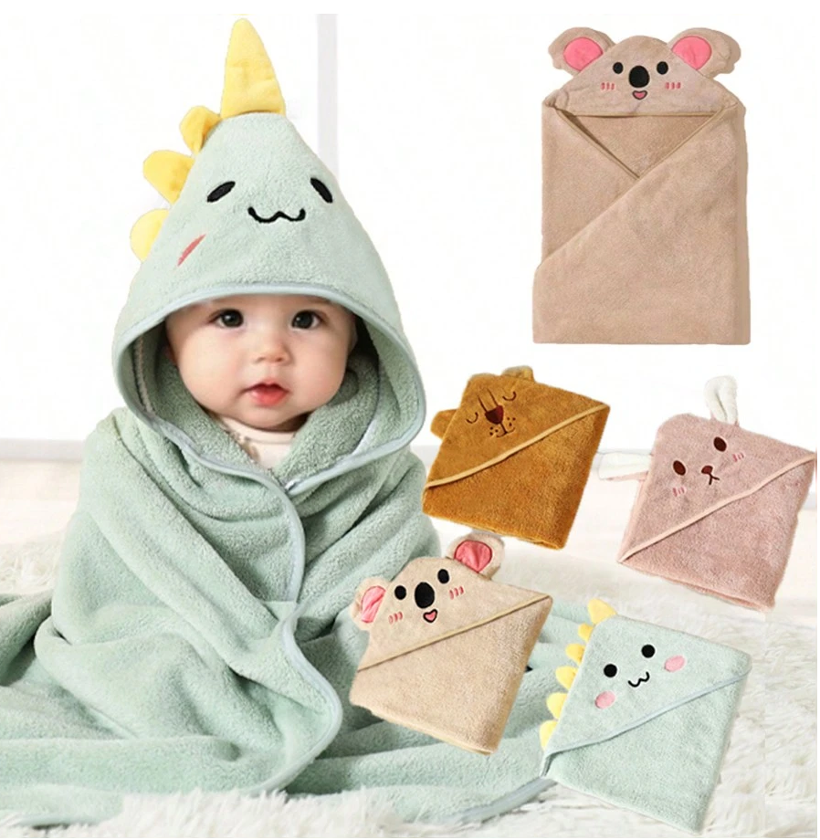 14% OFF 1pc Baby Hooded Bath Towel 80*80cm, Cartoon Animal Design, Polyester Fabric Soft Skin-Friendly Absorbent, Suitable For Nap Blanket, Swaddle, Baby Wrap, Baby Bathrobe, Multi-Scenarios Use